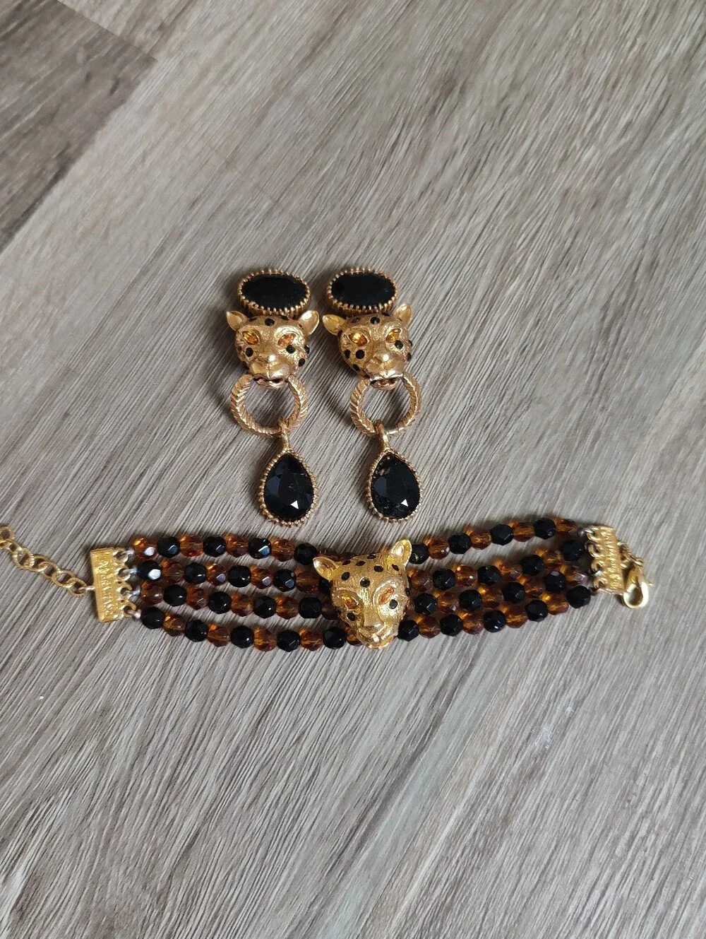 🐆 Vintage RJ Graziano Crystal Leopard Bracelet And Earring Set - Picture 11 of 13